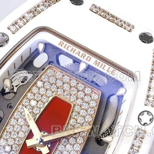 Richard Mille Watch ZF Factory White Ceramic Red Plate Diamonds Mechanical Watch RM07-1 Side Actual Picture