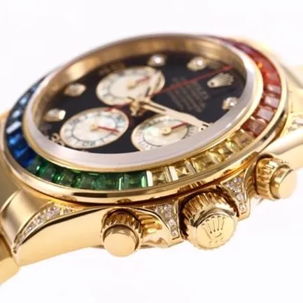 top-tier replicaRolex men's black dial gold belt Daytona rainbow model full automatic movement watch detail shots