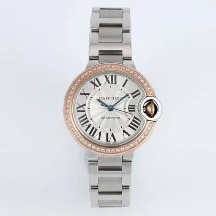 V6 factory Cartiertop-tier watch ladies blue balloon series white dialsteel bracelet mechanical watch front view