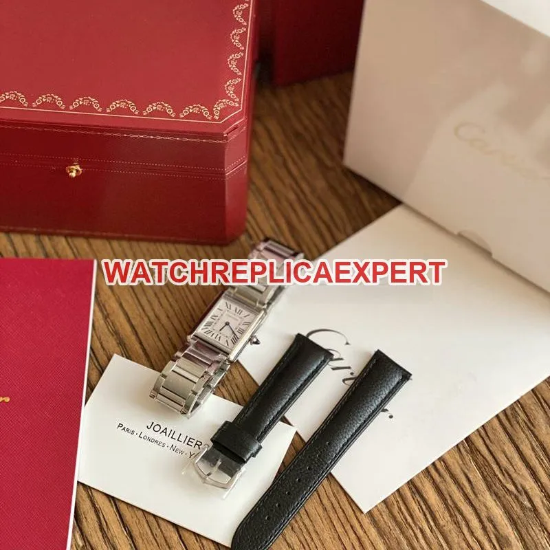 Cartier watch tank white dial blue steel hands mechanical steel bracelet model front live photo