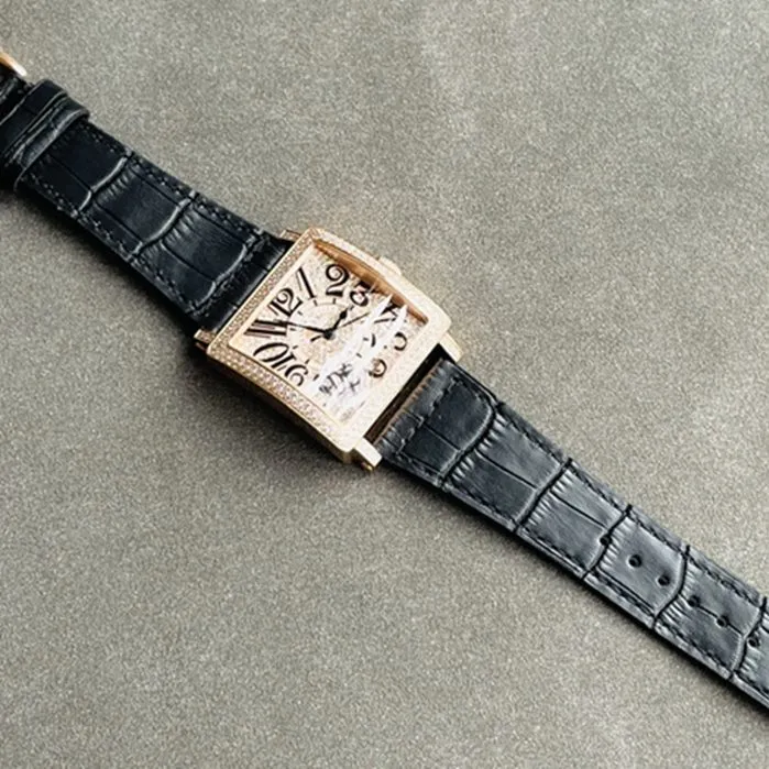 Top collectible watches Frankmuller Men's Gold Plate Full Star Series Belt Watch Front View