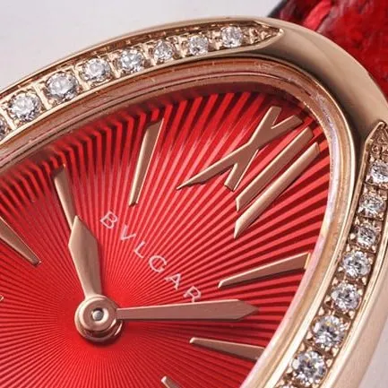BV factory top-tier watch Bvlgari women's red plate red strap Serpenti series quartzleather strap watch clasp picture