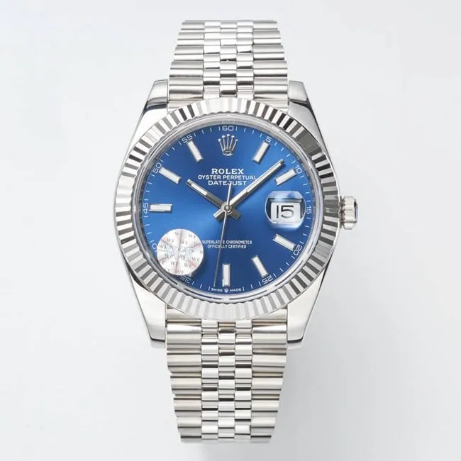 WF factory top-tier watch Rolex41mm log series blue dialsteel bracelet watch front view