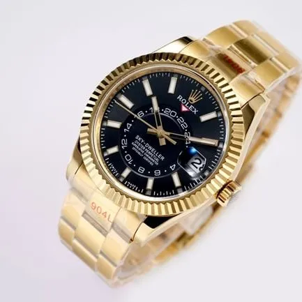 top-tier replicaRolex men's black dial gold steel bracelet Navigator series mechanical watch front view