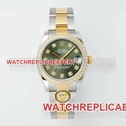 ARF FactoryRolex log top-tier 1:1super clonegreen dialdiamond bezel31mm gold three-grid chain link 278383side live photo