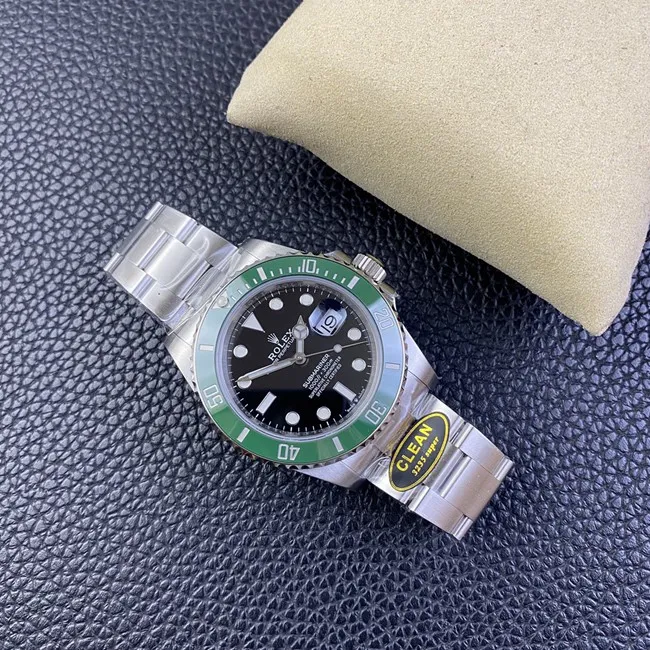 Clean Factorytop-tier watch Rolex men's black dialsteel braceletBlack Submariner41mm automatic movement watch front view