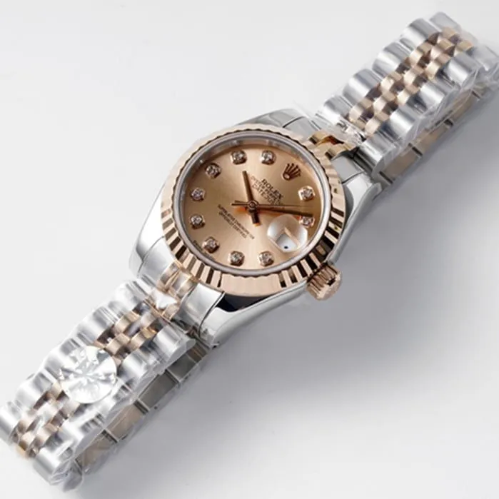 Top-tier watch Rolex women's gold plate Datejuststeel bracelet watch front view