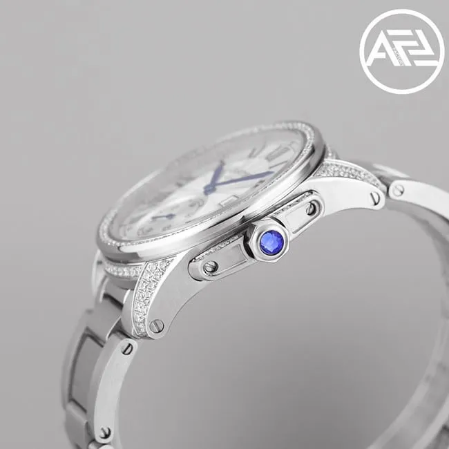 top-tier watch Cartier automatic movement men's white dialsteel bracelet Kalibo series watch front view