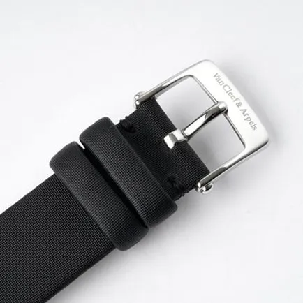 top-tier Van Cleef & Arpels women's white dial black belt quartzleather strap watch side view