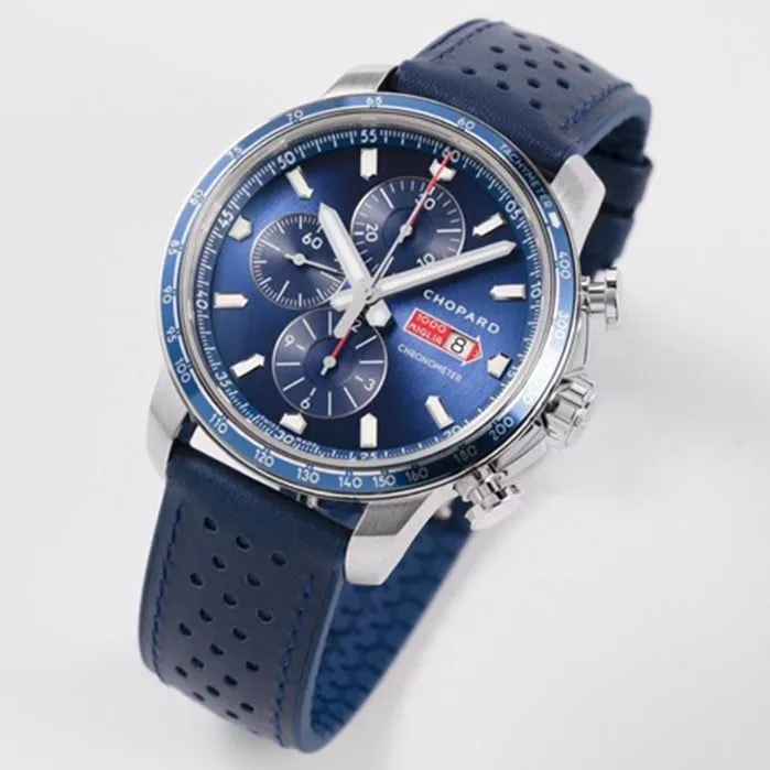 top-tier watch Chopard men's blue dial racing series leather strap watch front view
