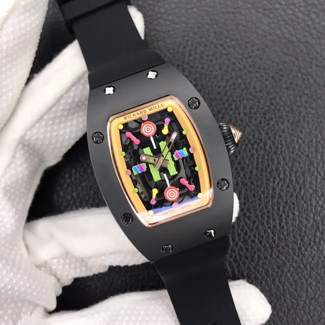 Richard Milletop-tier watch ladies black dial black rubber strapbon bon series mechanical watch side view