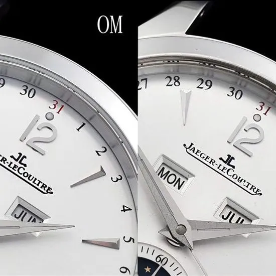 OM Factory Master Jaeger-LeCoultre Watch 1558420 Moon Phase vs. Genuine Product Review Side-by-Side Comparison Photos