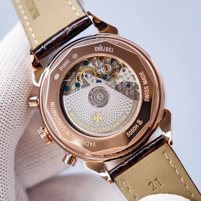 top-tier watch Vacheron Constantin men's white dial1955 series leather strap watch front view