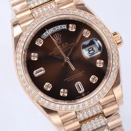 EW FactoryRolextop-tier watch men's brown plate gold belt 2020 new day displayDatejustautomatic movementsteel bracelet watch clasp picture