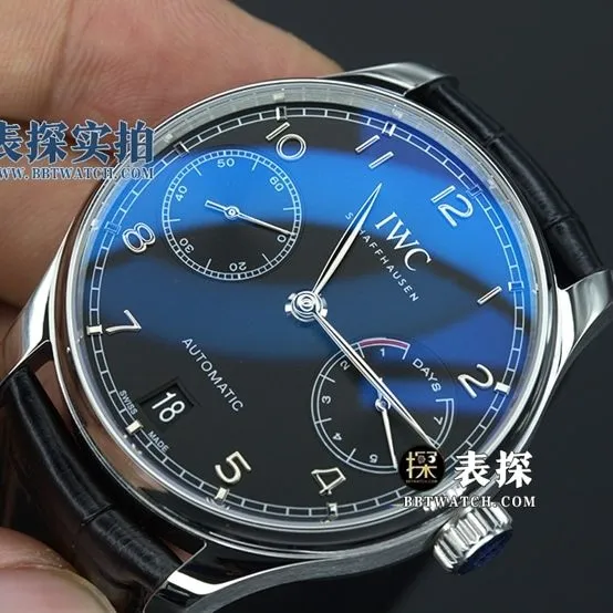 YL factory IWC Portugal top-tier 1:1high-quality watch men's Portuguese seven black dialleather strap model pictures and prices side live photo