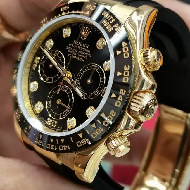 top-tier watch Rolex fully automatic movement men's black dialrubber strap watch side view