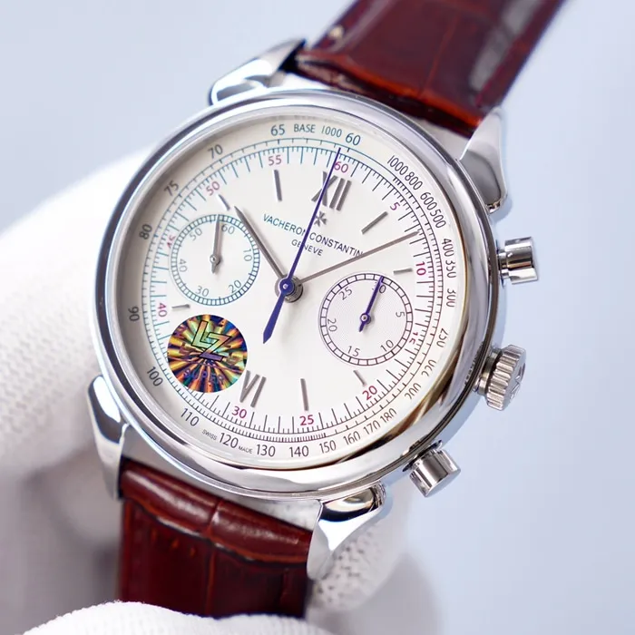 top-tier watch Vacheron Constantin men's white dial1955 series leather strap watch detail shots