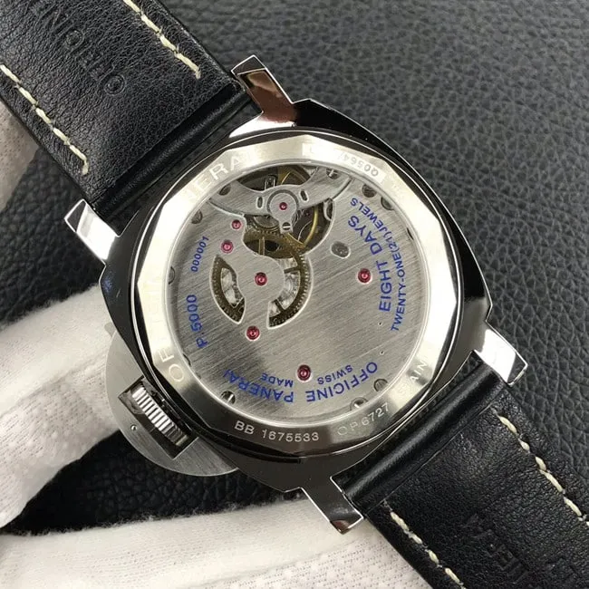 HW factory top-tier watch Panerai men's black dial black belt manual winding mechanical leather strap watch side view