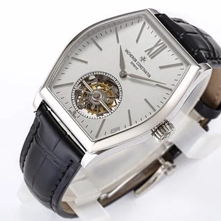 VCR factory Vacheron Constantintop-tier watch men's white dial black belt full automatic movement Malta tourbillon series leather strap watch side view