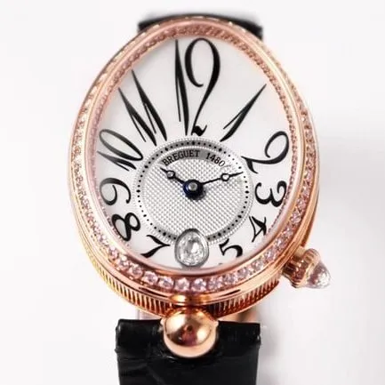 ZF Factorytop-tier watch Breguet ladies white dial black belt Queen of Naples series leather strap watch front view