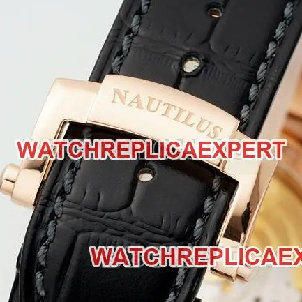top-tier watch NautilusDDF factory Patek Philippeblack dial leather bracelet5711side live photo