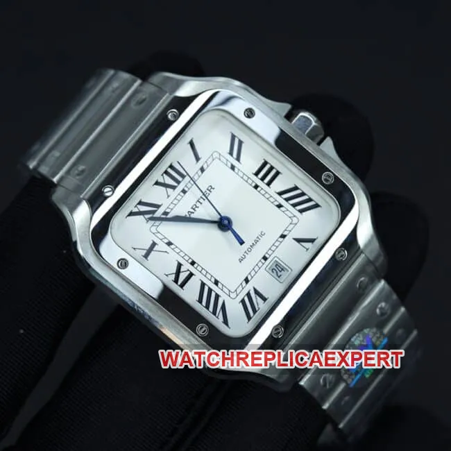 BV Factory Cartier Top Watch Men's White Dial Steel Band New Santos Automatic Mechanical Watch Clasp Photos