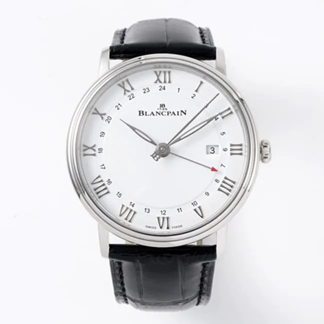 top-tier watch Blancpain men's white dial black belt classic series watch front view