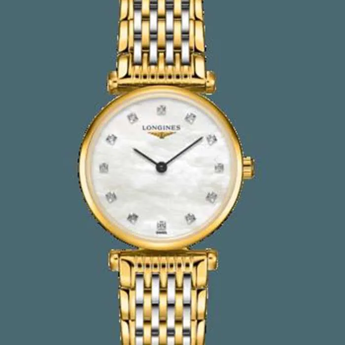 top-tier watch Longines couple watch white dial gold belt Jialan series quartz watch front view