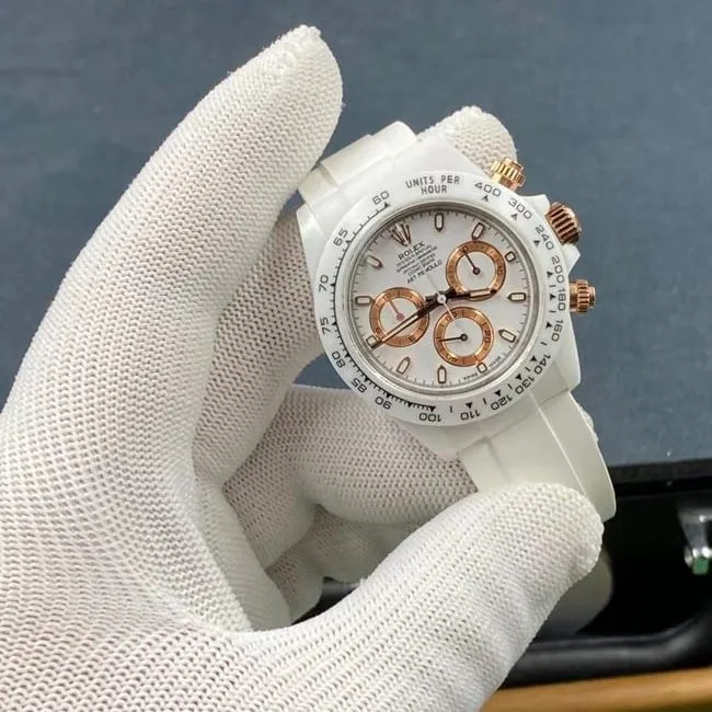 Rolextop-tier watch Daytona automatic movement men's white dialrubber strap watch detail shots