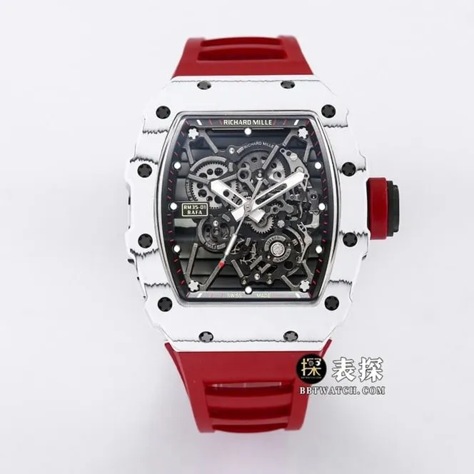 BBR RM 35-01Richard Mille1:1replica watch men's black dial red rubber style side live photo