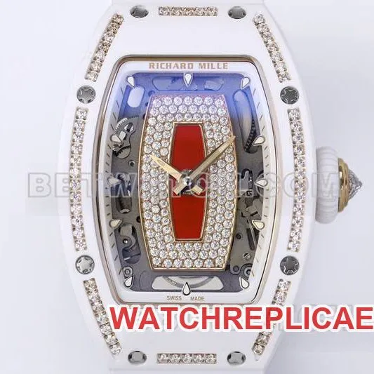 Richard Mille Watch ZF Factory White Ceramic Red Plate Diamonds Mechanical Watch RM07-1 Side Actual Picture
