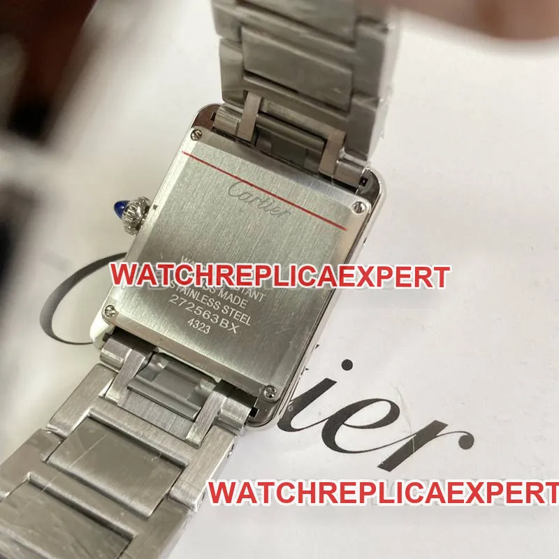 Cartier watch tank white dial blue steel hands mechanical steel bracelet model front live photo