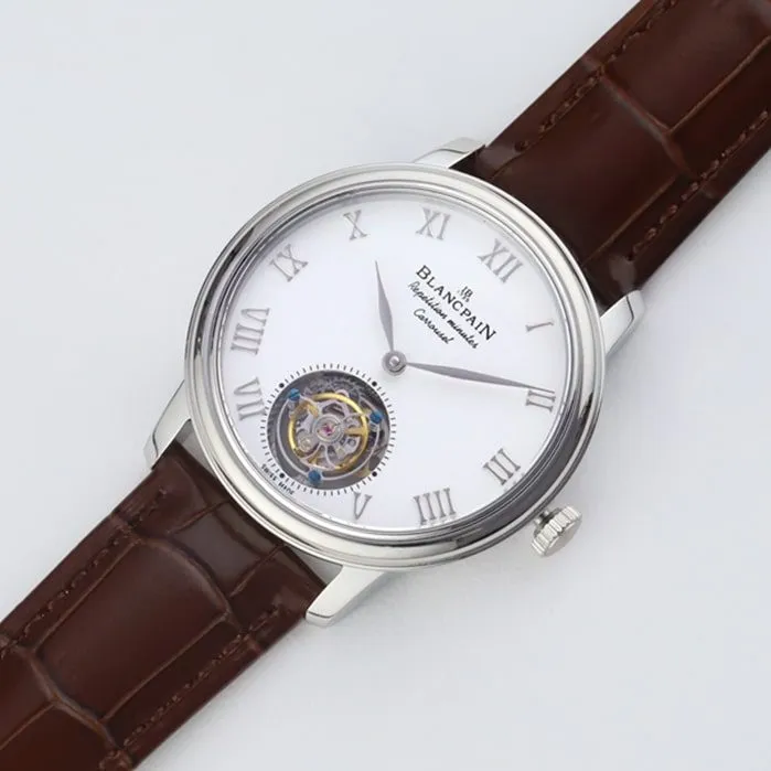 Top-tier watch Blancpain men's white dial Art Master series leather strap watch detail shots