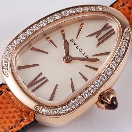 BV factory top-tier watch Bvlgari women's white dial orange belt quartz movementleather strap watch detail shots