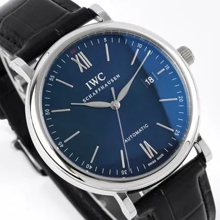 ZF Factorytop-tier watch IWC automatic movementleather strap Portofino series blue dial black belt watch front view
