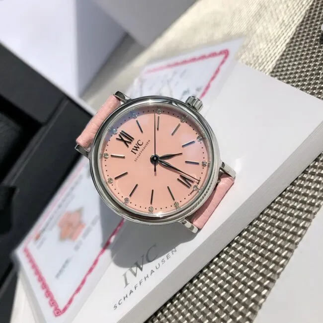 top-tier replicaIWCIW357417 Portofino series peach pink special edition size 34mm ladies watch side view