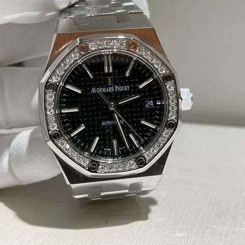 Top Audemars Piguet watches for men black plate steel mechanical watch front view