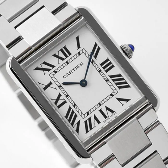 top-tier watch Cartier women's white dial tank series steel bracelet watch front view