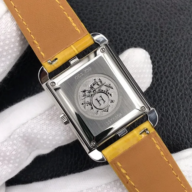 YFtop-tier watch Hermès white dial yellow belt quartzleather strap women's watch side view