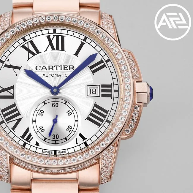top-tier watch Cartier Kalibo series men's white dial pink steel bracelet automatic movement watch front view