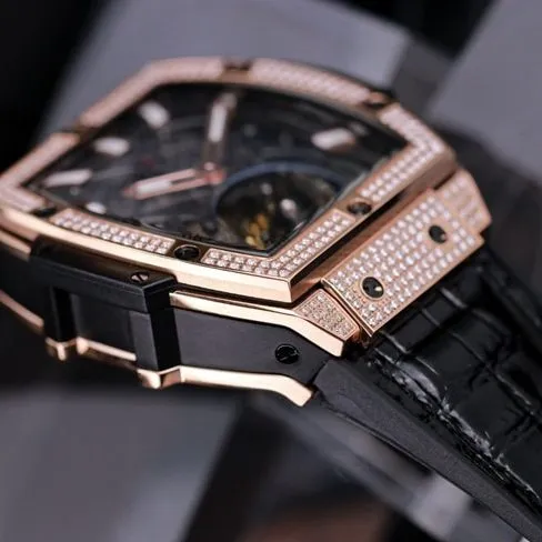 Hublottop-tier watch men's black dial black belt MASTERPIECE series tourbillon mechanical leather strap watch detail shots