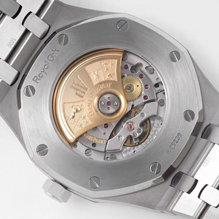 Top collectible watches Audemars Piguet Men's Blue Plate Royal Oak Mechanical Steel Strap Watch Side View