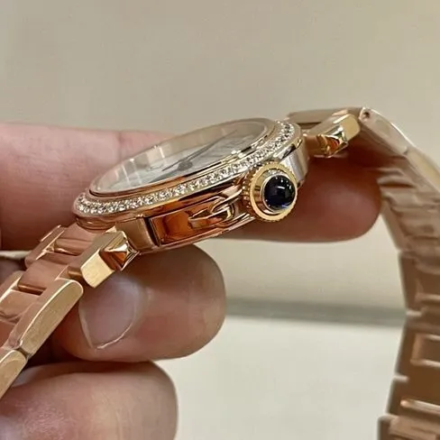 top-tier watch Cartier women's white dialsteel bracelet key series 18krose gold watch front view