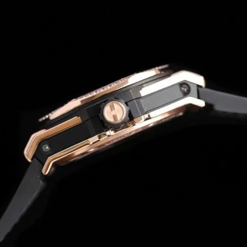 top-tier watch Hublot series tattoo OEM1:1 open mold rose goldblack dial full diamond men's mechanical watch front view