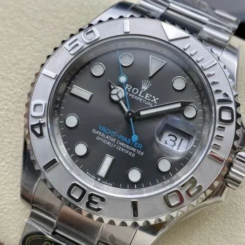 Top C factory Rolex Yacht-Master series black dial 3235 movement 904 stainless steel watch front view