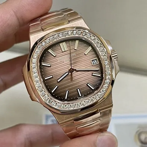 3K Factorytop-tier replicaPatek Philippe super a watch men's gold plate gold band 18Krose gold South African real diamond mechanical watch front view