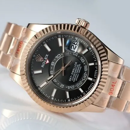 top-tier replicaRolex men's black dialrose gold with pilot series automatic movement watch front view