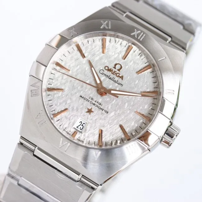 Large factory Omega white steel OR original mold opening new product 39mm Constellation series stainless steel watch detail map