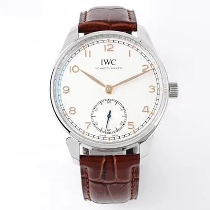 ZF Factorytop-tier replicaIWCsuper watch men's white dial brown belt automatic movementleather strap Portuguese series watch detail shots
