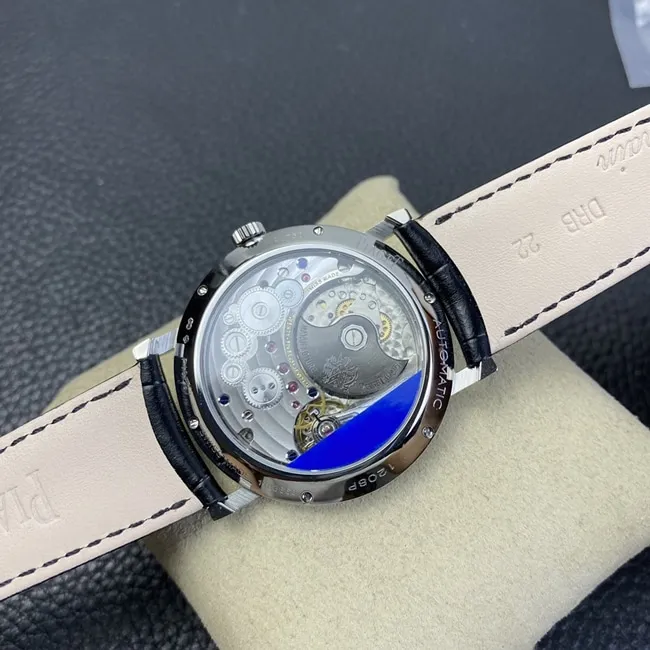 MKS Factorytop-tier watch Piaget men's white dial black belt ultra-thin series leather strap watch side view